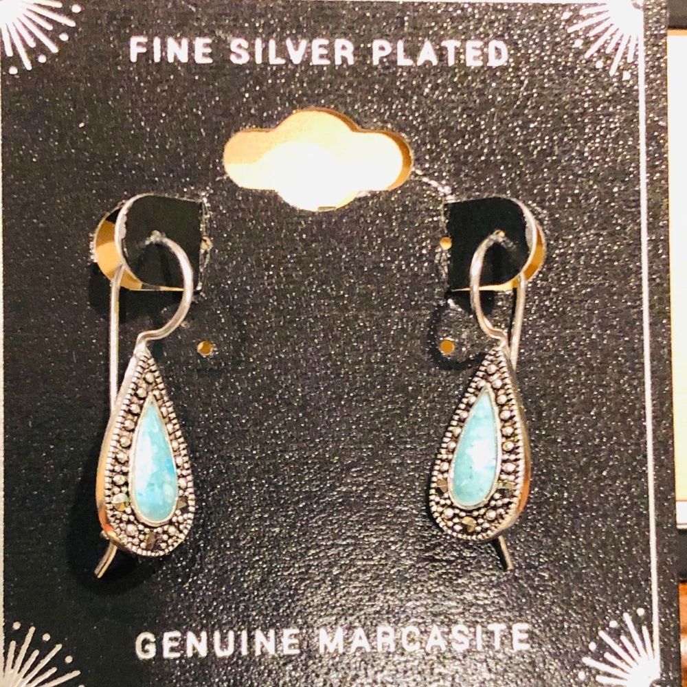 NWT Swarovski Marcasite Silver Teardrop Earrings